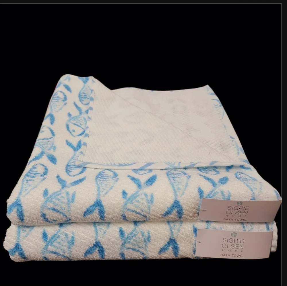 6pc Sigrid Olsen Blue Fish Coastal Nautical Sea Bath Hand Tip Towel Set New